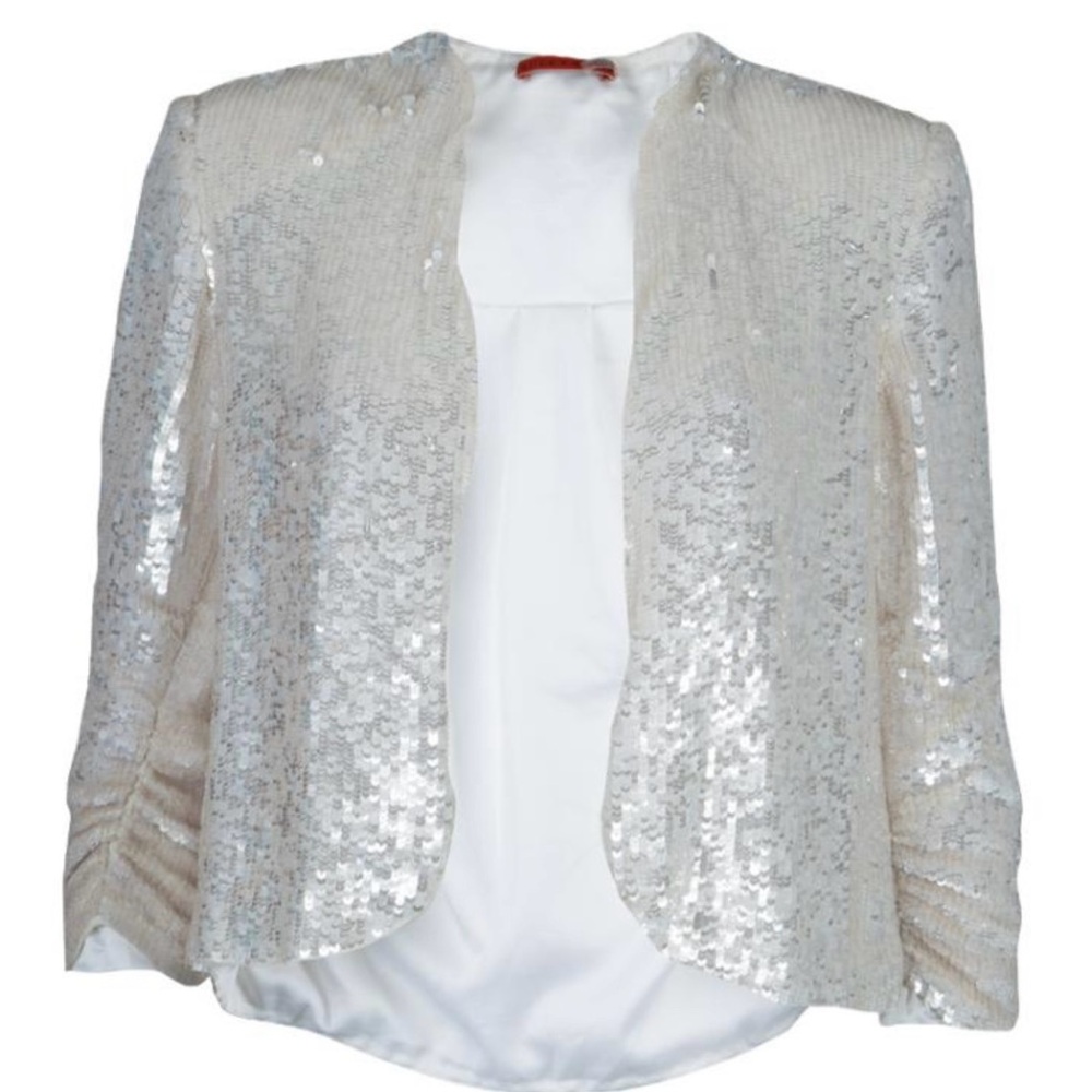 Alice + Olivia White All Over Sequin Embellished Jacket